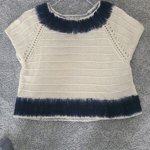 Anthropologue Cream and Navy Knit Sweater